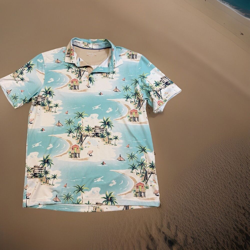 Walter Hagen Performance 11 Polo Men M Tropical Beach Golf Shirt Hawaiian Blue